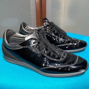 Tod's Women’s Patent Black & Pewter Leather Sneakers Size 7